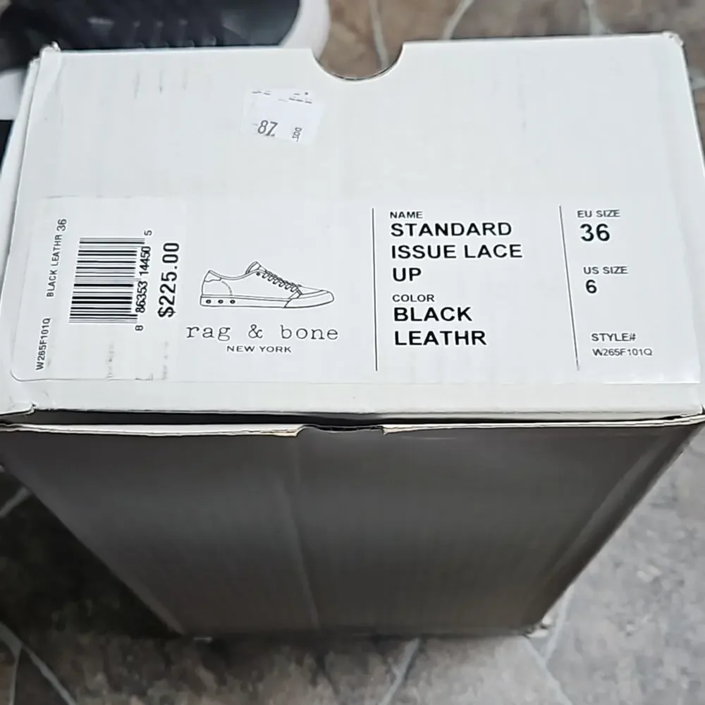 New in Box Rag & Bone Standard Issue Lace Up Sneakers Sz 6 Black Leather - Picture 10 of 11